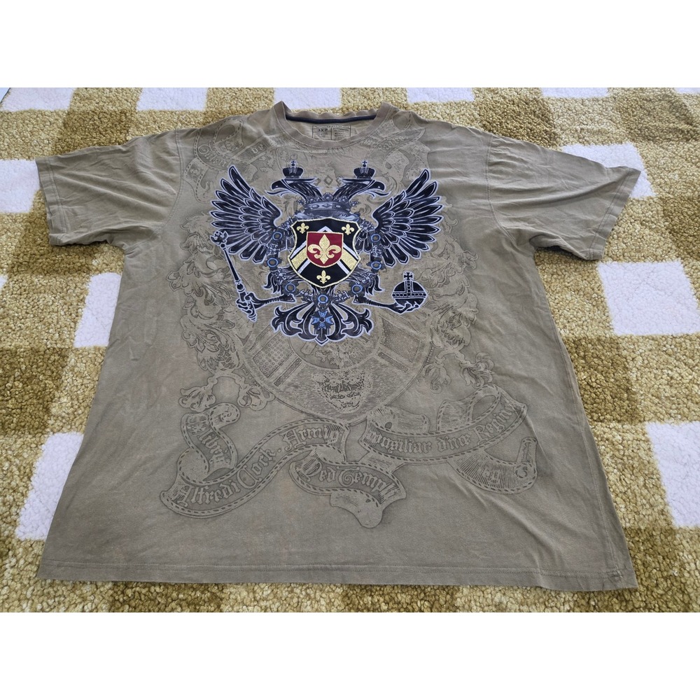 Avirex Mens 3XB T-Shirt Khaki Green Heraldic Eagle Crest Graphic Tee Y2K